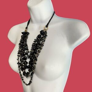 Snowflake Obsidian Natural Gemstone Multistrand Necklace Bohemian Style